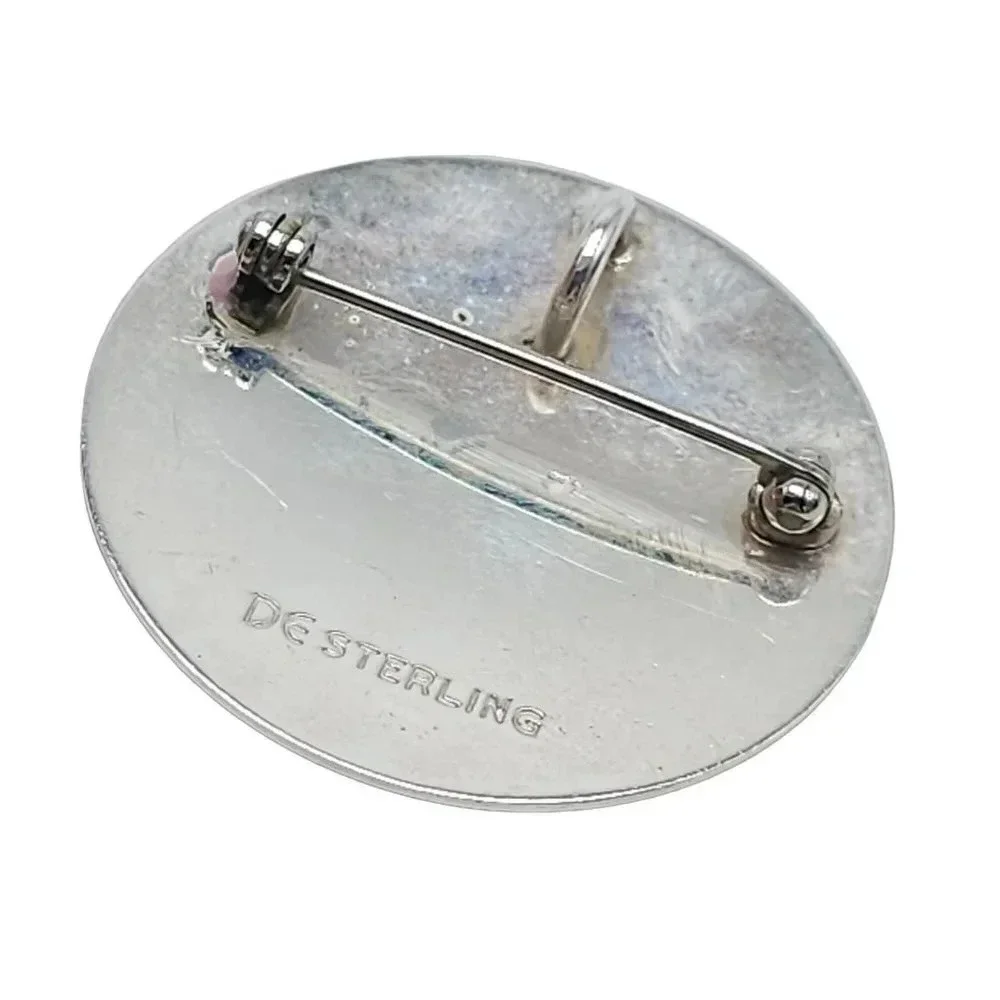 DE Signed Sterling Silver Textured JAM Monogram Brooch Pin Vintage